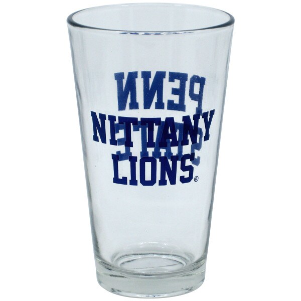 pint glass with Nittany Lions on one side, Penn State on other